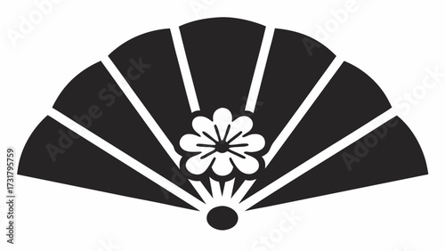 Elegant black and white Japanese fan with delicate floral motif, perfect for traditional design projects and cultural themes