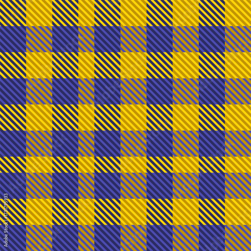 Blue and yellow seamless plaid tartan pattern, colorful natural fabric swatch, textile, geometric background	