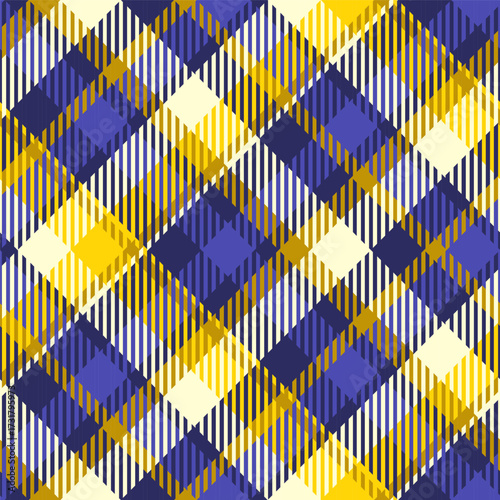 Blue and yellow seamless plaid tartan pattern, colorful natural fabric swatch, textile, geometric background	
