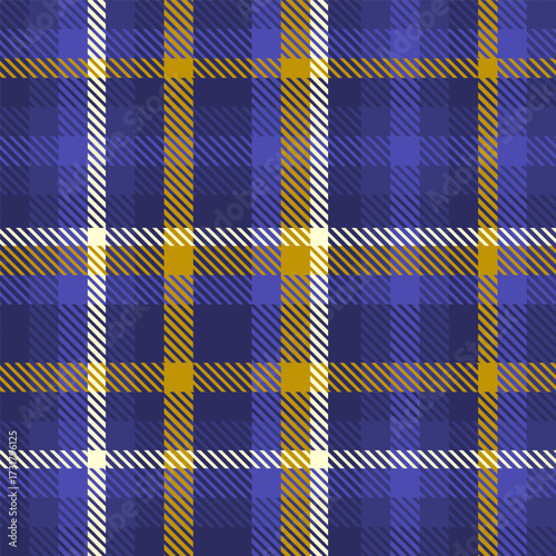 Blue and yellow seamless plaid tartan pattern, colorful natural fabric swatch, textile, geometric background	