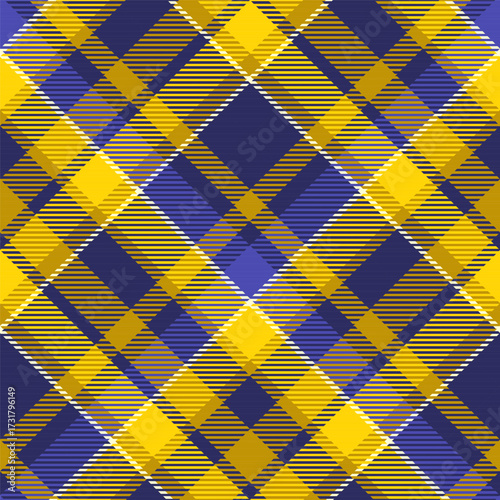 Blue and yellow seamless plaid tartan pattern, colorful natural fabric swatch, textile, geometric background	