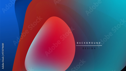 Abstract fluid shapes, vibrant colors blend. Red dominates center, blue edges create contrast. Modern design element.