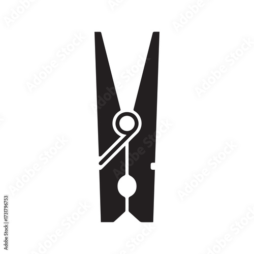 Simple black clothespin icon. Vector illustration of a laundry peg for hanging clothes.
