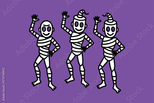 vector illustration of a dancing Muumy Party cartoon Halloween party design.