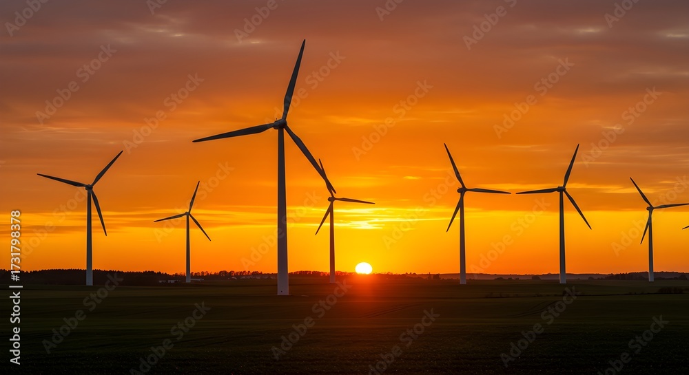 Obraz premium Wind turbines at sunset