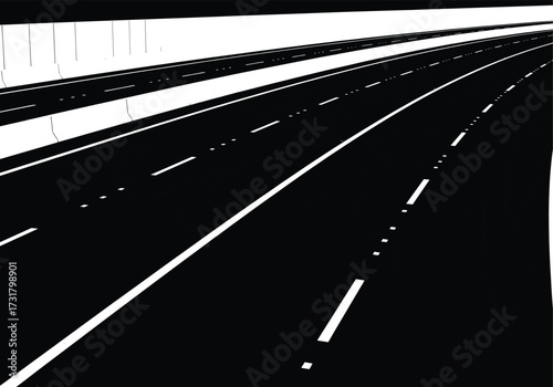 Urban highway infrastructure, abstract freeway design, minimalist road vector, multi-lane traffic concept, black and white transportation art, empty expressway illustration, modern commute backdrop