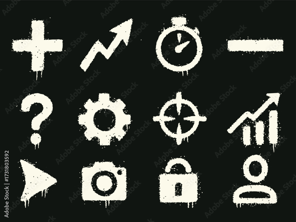 Obraz premium Spray Paint Icon Pack Graffiti Style Arrows, Smiley Faces, Stars and Urban Vector Set, Generative Ai