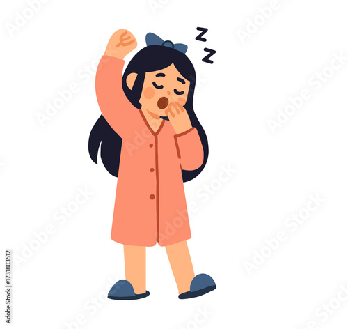 Illustration of a Woman Yawning and Stretching