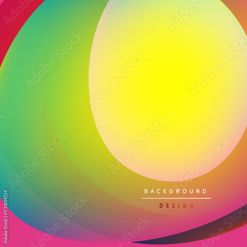 Abstract colorful gradients form layered circles. Bright yellow dominates right side, transitioning through green, blue, pink hues. Modern design element.