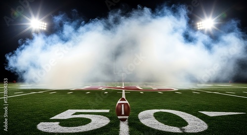 American football game night stadium lights field smoke football field sport competition team sport action