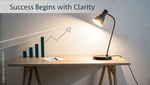 Illuminated Desk with Financial Chart and Business Objects