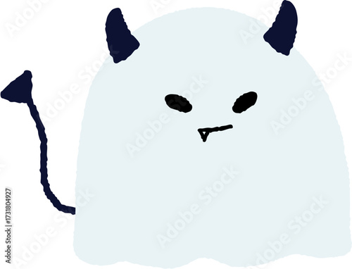 Cute ghost with devil horns and tail Halloween vector illustration (SVG)