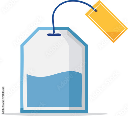 A simple, blue tea bag with a blank yellow tag. An isolated vector icon for tea, drinks, and cafes. Generative AI