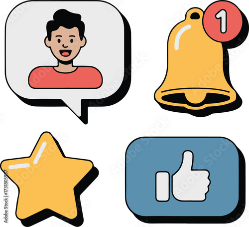 Social media icons collection for notifications and engagement