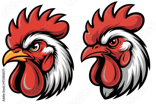 Aggressive Rooster Chicken Mascot Heads Vector