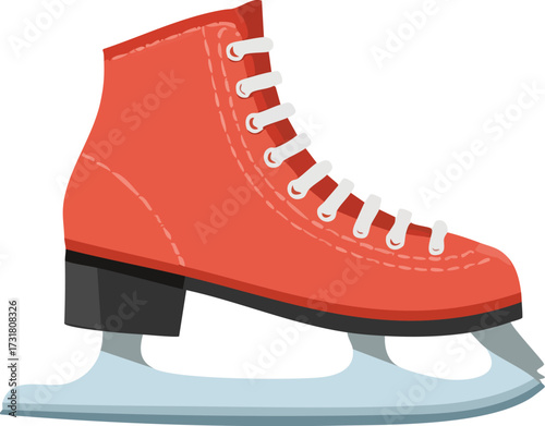 A single, red figure ice skate. An isolated vector illustration for winter sports, ice skating, and cold weather activities. Generative AI
