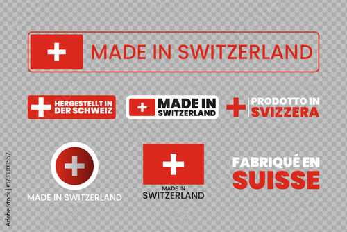 Set of made in switzerland label icon emblem isolated on transparent background