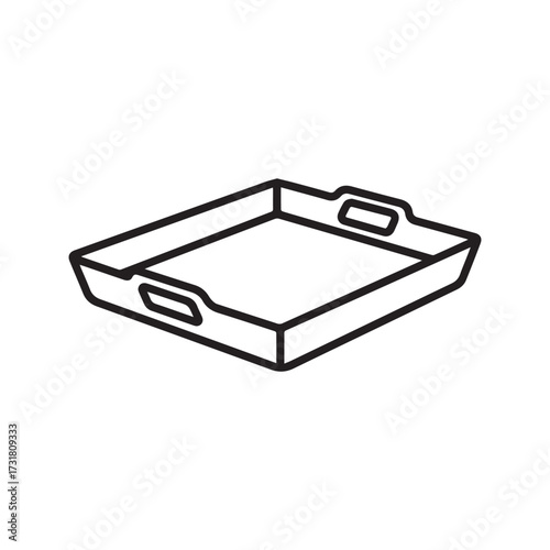 Food serving tray line icon. Empty plastic cafeteria or restaurant platter with handles. Vector symbol for fast food, breakfast service, and kitchenware.
