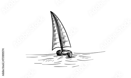 Yacht on the water. Hand drawn outline illustration converted to vector.