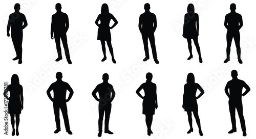 Diverse group of people silhouettes standing in a grid arrangement
