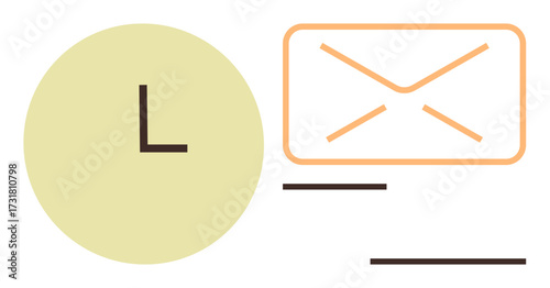 Minimalist clock and envelope design representing scheduling, timely response, and email communication. Ideal for productivity, organization, business, communication, reminders, deadlines