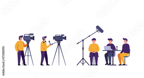 A film crew conducting an interview with a person on set