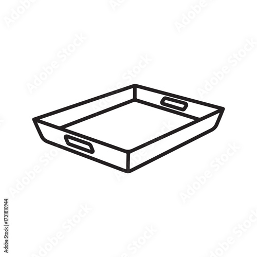 Food serving tray line icon. Empty plastic cafeteria or restaurant platter with handles. Vector symbol for fast food, breakfast service, and kitchenware.
