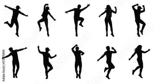 Silhouettes of people in dynamic poses showcasing energy and movement