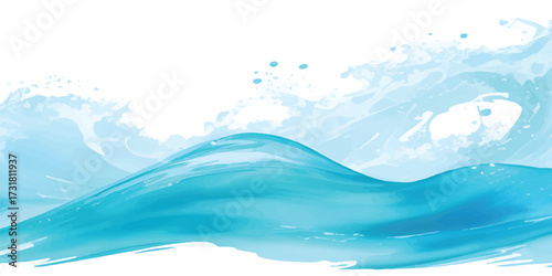 Ocean Wave in Blue Sea with Splashing Foam Energy Illustration Perfect for Summer Seascape Backgrounds and Tropical Marine Design