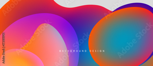 Abstract fluid shapes blend vibrant colors. Gradient transitions create dynamic visual effect. Background design suggests modern aesthetic.