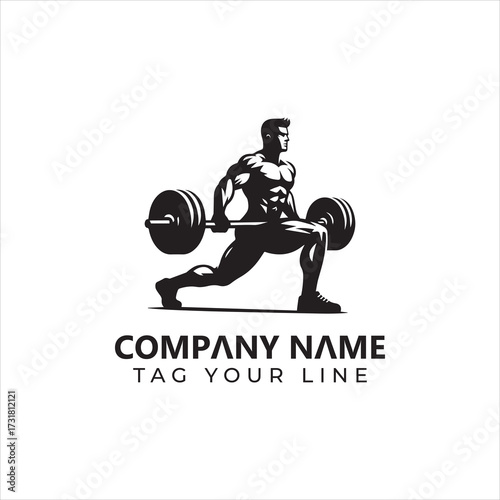 Silhouette of Muscular Man Performing a Barbell Squat with Intense Focus.