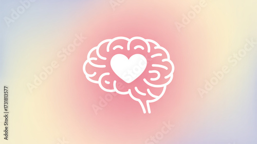 Abstract illustration of a brain with a heart symbol, representing emotional intelligence and the connection between mind and feelings in a colorful gradient background