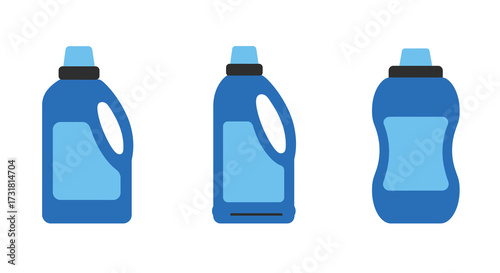 Three blue detergent bottles arranged in a simple flat illustration style