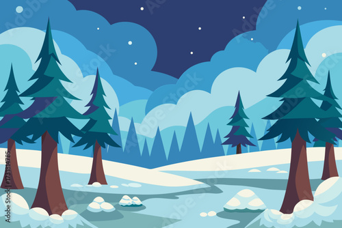 A simple cartoon of a snowy forest clearing vector illustration