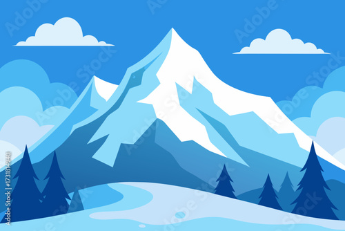 A majestic cartoon scene of a snowy mountain landscape vector illustration