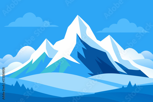 A simple cartoon of a snowy mountain landscape vector illustration
