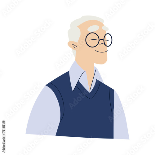 Happy Senior Man with Grey Hair and Smiling Face Vector Illustration