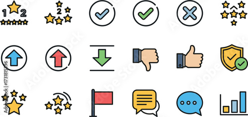 Minimalist Outline Filled Business Rating Arrow Mark Sign Icon Set