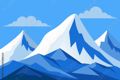 A cartoon illustration of snow-covered mountains vector illustration