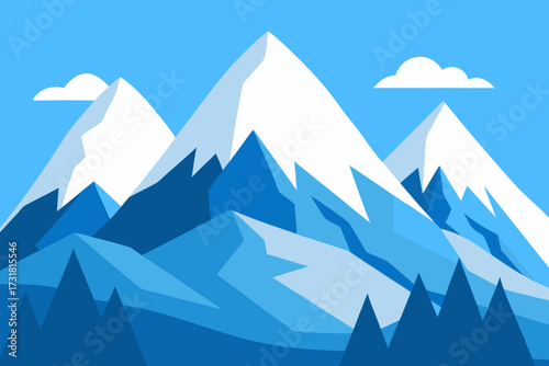 A simple cartoon of snow-covered mountains vector illustration