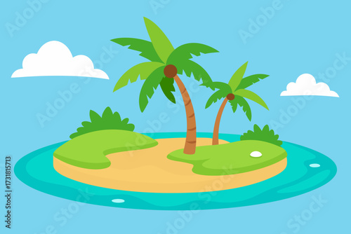 A simple cartoon of a tropical island lagoon vector illustration