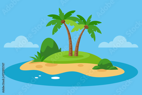 A beautiful cartoon scene of a tropical island lagoon vector illustration