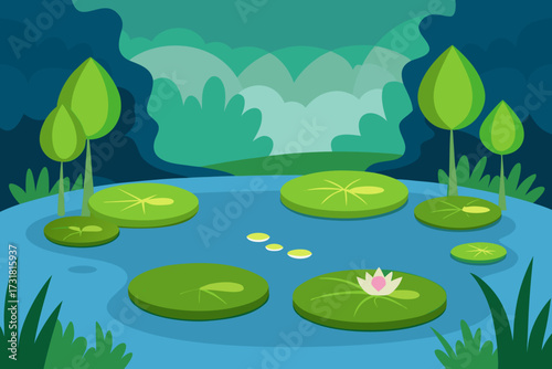 A simple cartoon of a swamp with lily pads vector illustration