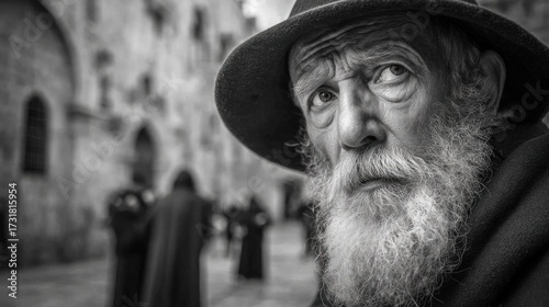 Portrait of Thoughtful Senior Man in Traditional Attire in Monochrome