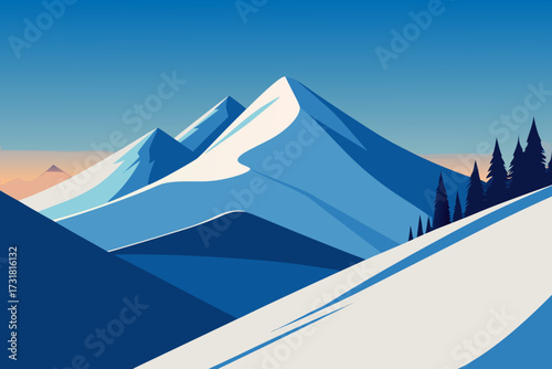 A cartoon illustration of a ski slope with snow vector illustration
