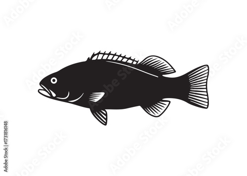 Black silhouette of crappie fish, freshwater species vector art design.