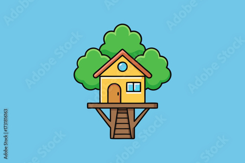 A whimsical cartoon scene of a treehouse vector illustration