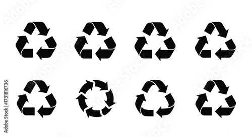 Collection of black recycling symbols arranged in a grid pattern