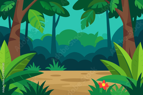 A simple cartoon of a rainforest floor with plants vector illustration