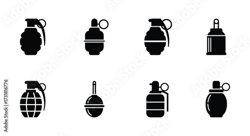 Various styles of hand grenades depicted in a simple black and white illustration
